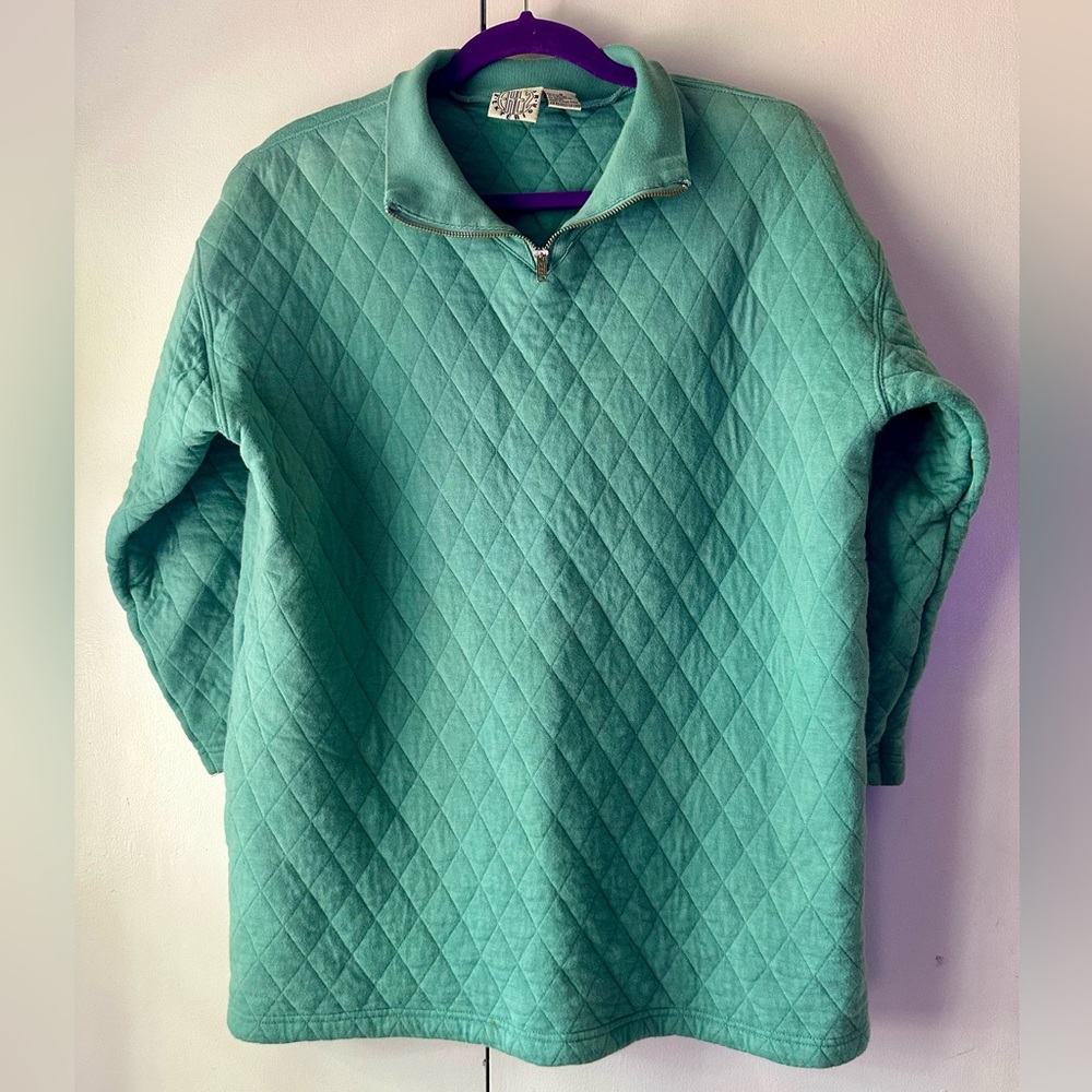 Vintage exterior teal quilted quarter sleeve sweatshirt size small